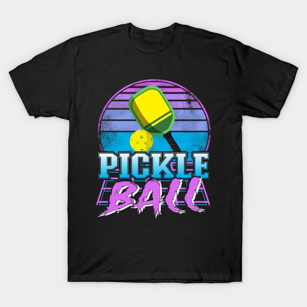 Retrowave Vaporwave Pickleball Paddle Vintage Pickle Ball T-Shirt by Kuehni